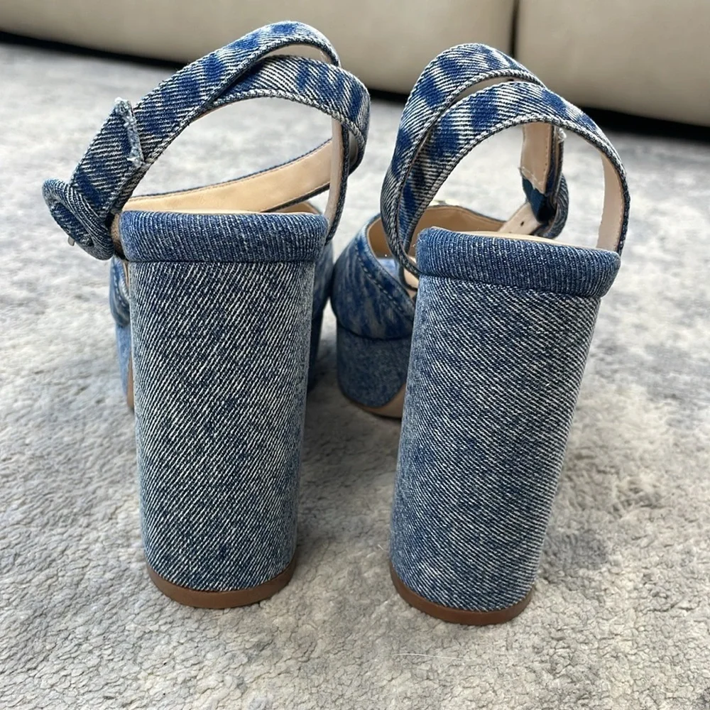 New L’Agence Andree Denim Nautical Anchor Platform Sandal Blue Jean Sz 6